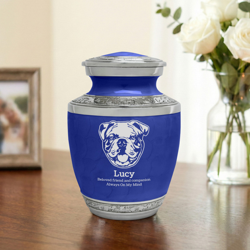 Small English Bulldog Pet Cremation Urn - Royal Blue