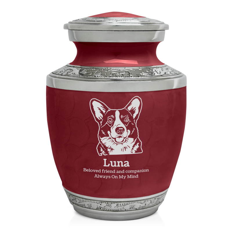 Small Corgi Pet Cremation Urn - Rose Red