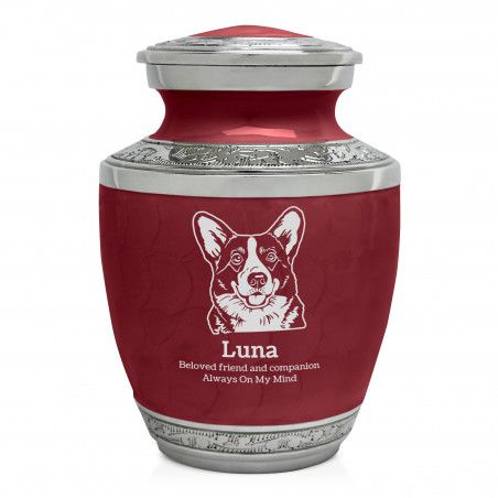 Small Corgi Pet Cremation Urn - Rose Red