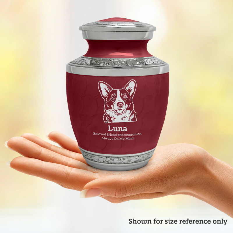 Small Corgi Pet Cremation Urn - Rose Red