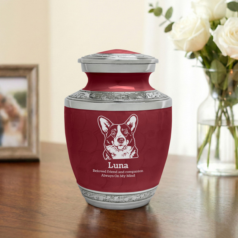 Small Corgi Pet Cremation Urn - Rose Red