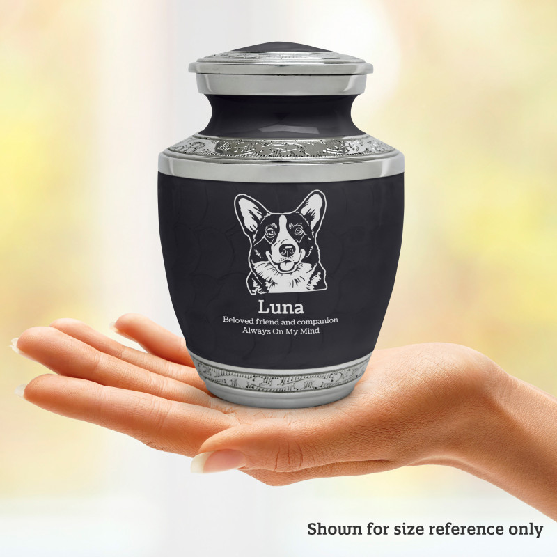 Small Corgi Pet Cremation Urn - Ebony Black