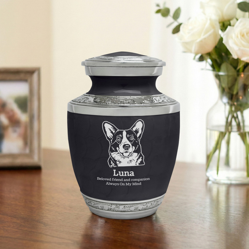 Small Corgi Pet Cremation Urn - Ebony Black
