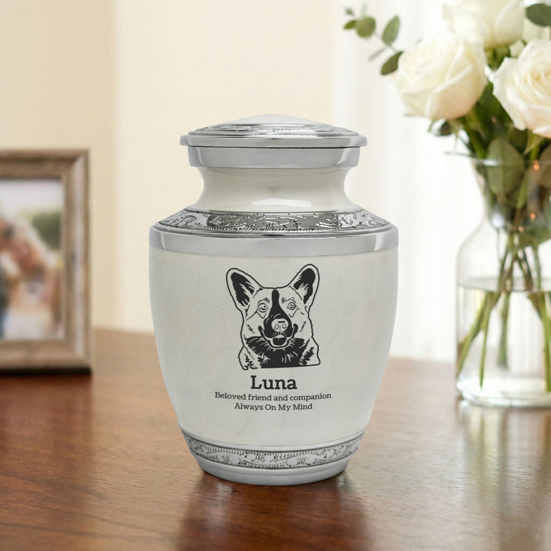 Small Corgi Pet Cremation Urn - Radiant White