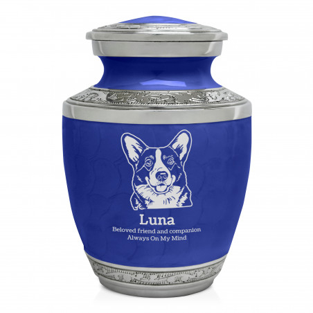 Small Corgi Pet Cremation Urn - Royal Blue