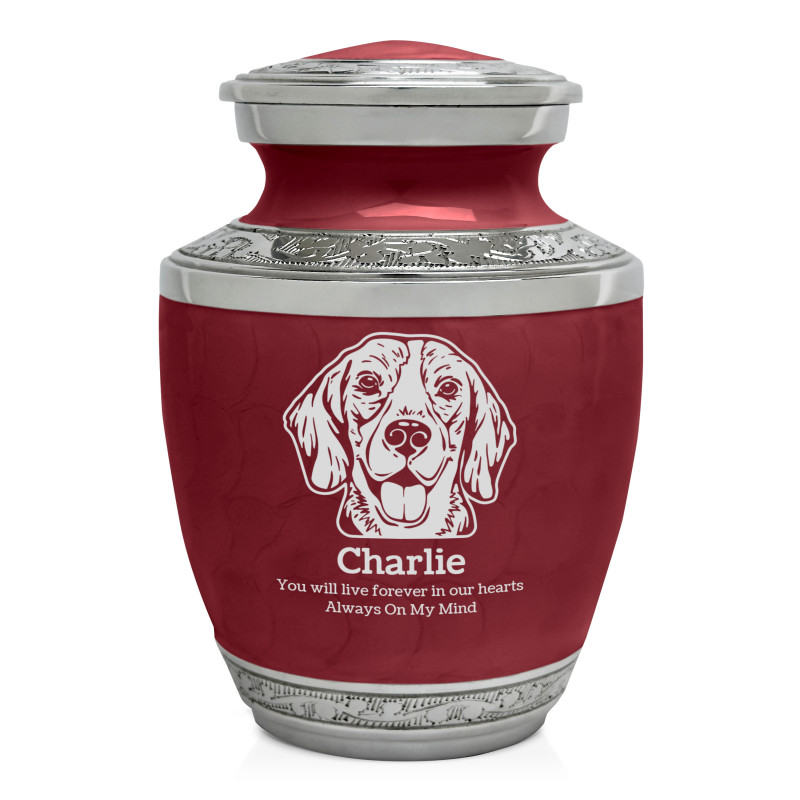 Small Beagle Pet Cremation Urn - Rose Red