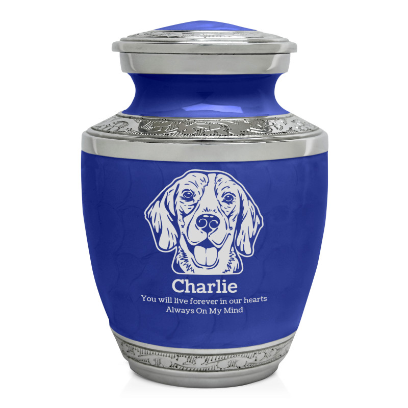 Small Beagle Pet Cremation Urn - Royal Blue