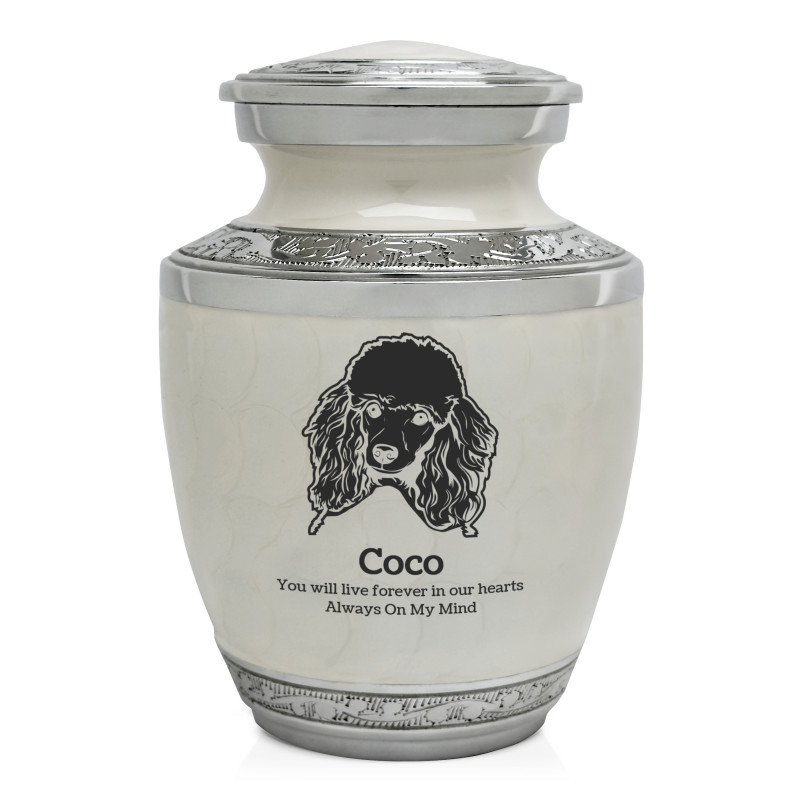 Small Poodle Pet Cremation Urn - Radiant White