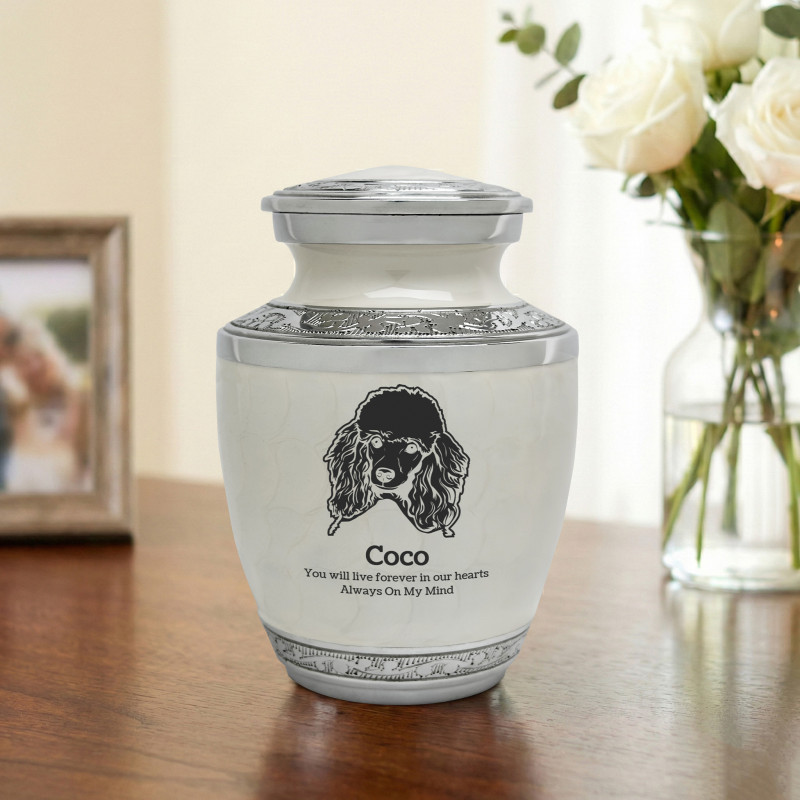 Small Poodle Pet Cremation Urn - Radiant White