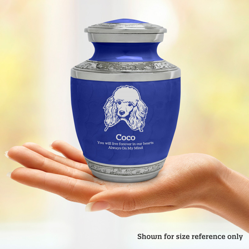 Small Poodle Pet Cremation Urn - Royal Blue