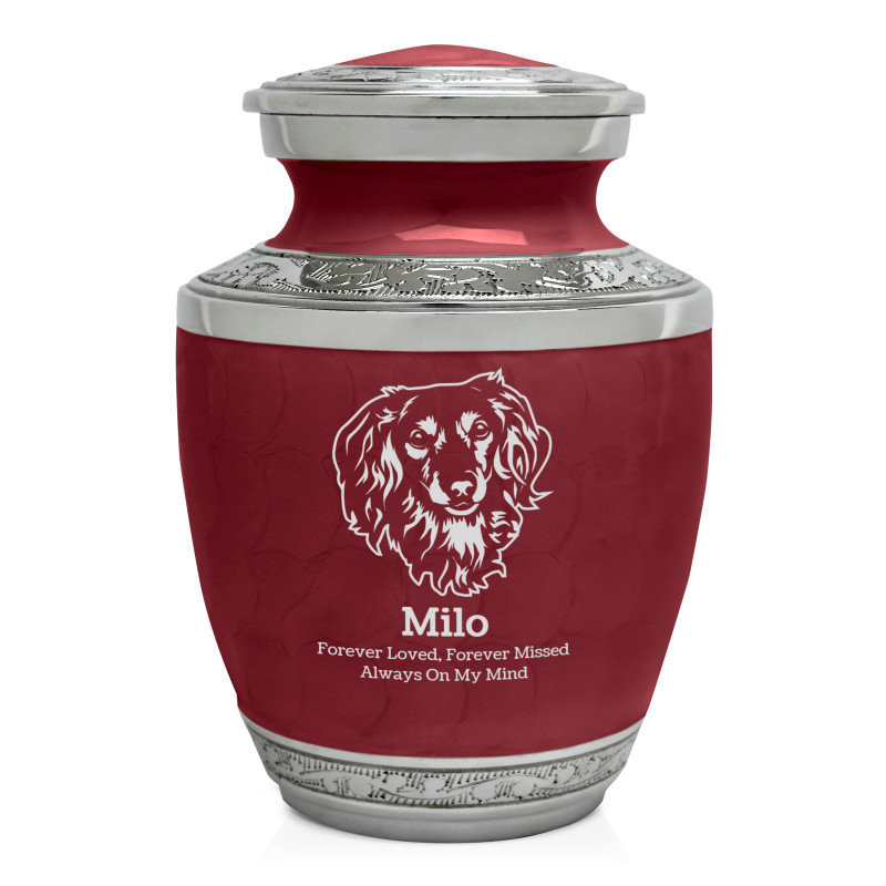 Small Dachshund Pet Cremation Urn - Rose Red