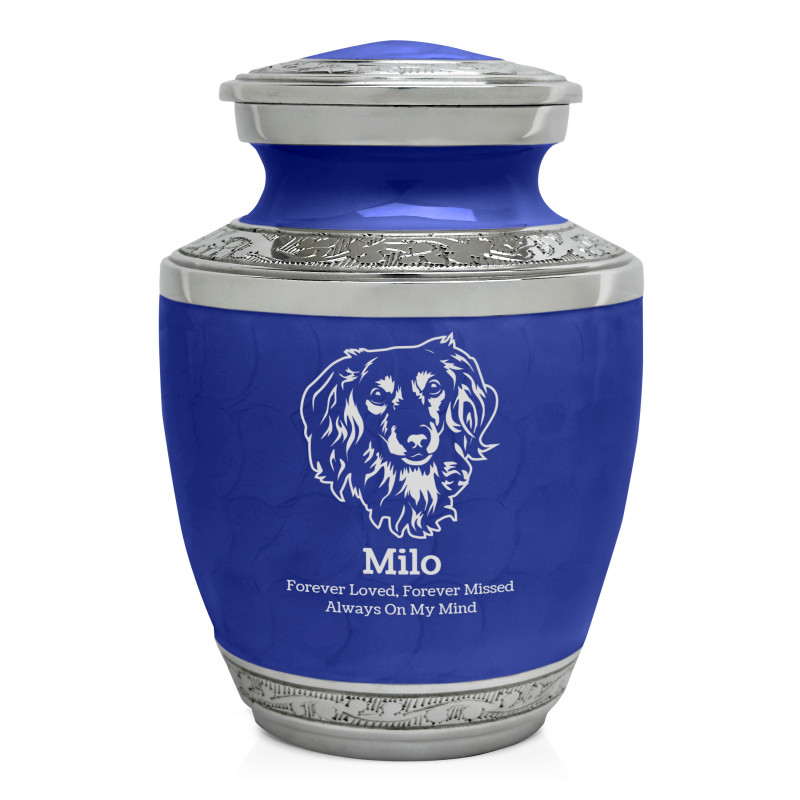 Small Dachshund Pet Cremation Urn - Royal Blue