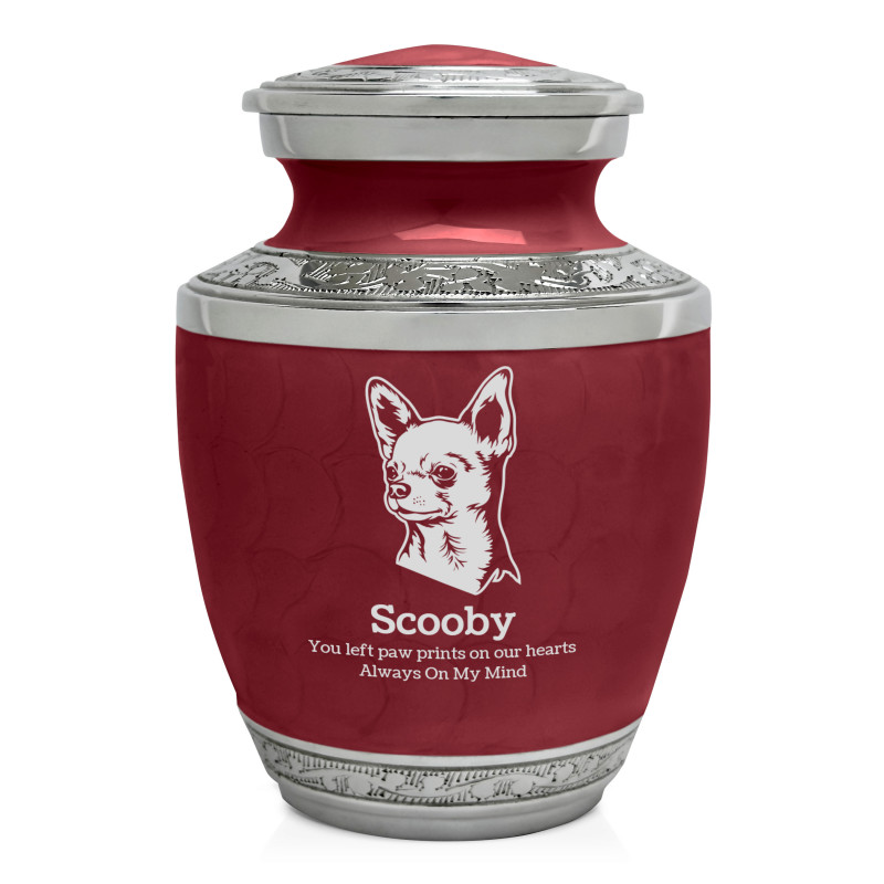 Small Chihuahua Pet Cremation Urn - Rose Red