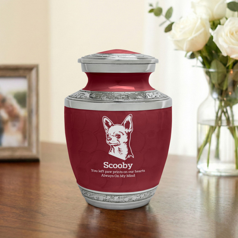 Small Chihuahua Pet Cremation Urn - Rose Red