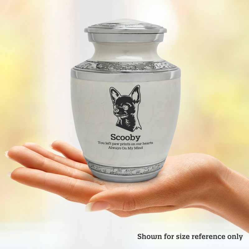 Small Chihuahua Pet Cremation Urn - Radiant White