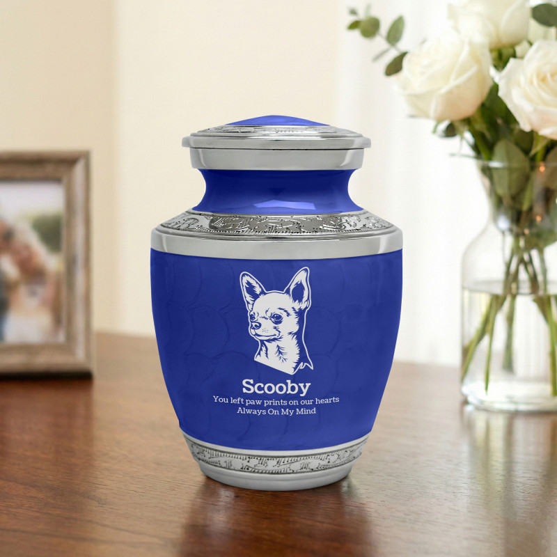Small Chihuahua Pet Cremation Urn - Royal Blue