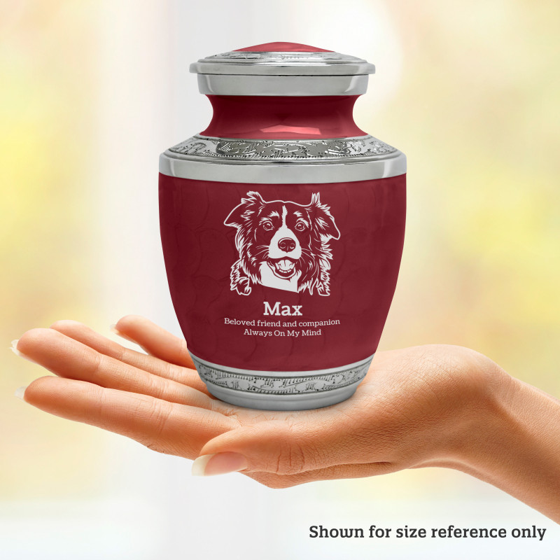 Small Border Collie Pet Cremation Urn - Rose Red