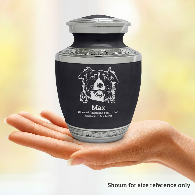 Small Border Collie Pet Cremation Urn - Ebony Black