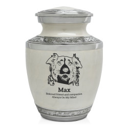 Small Border Collie Pet Cremation Urn - Radiant White