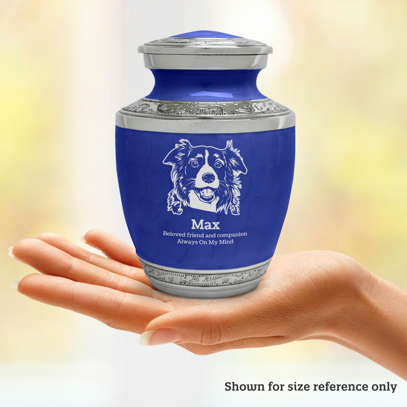 Small Border Collie Pet Cremation Urn - Royal Blue