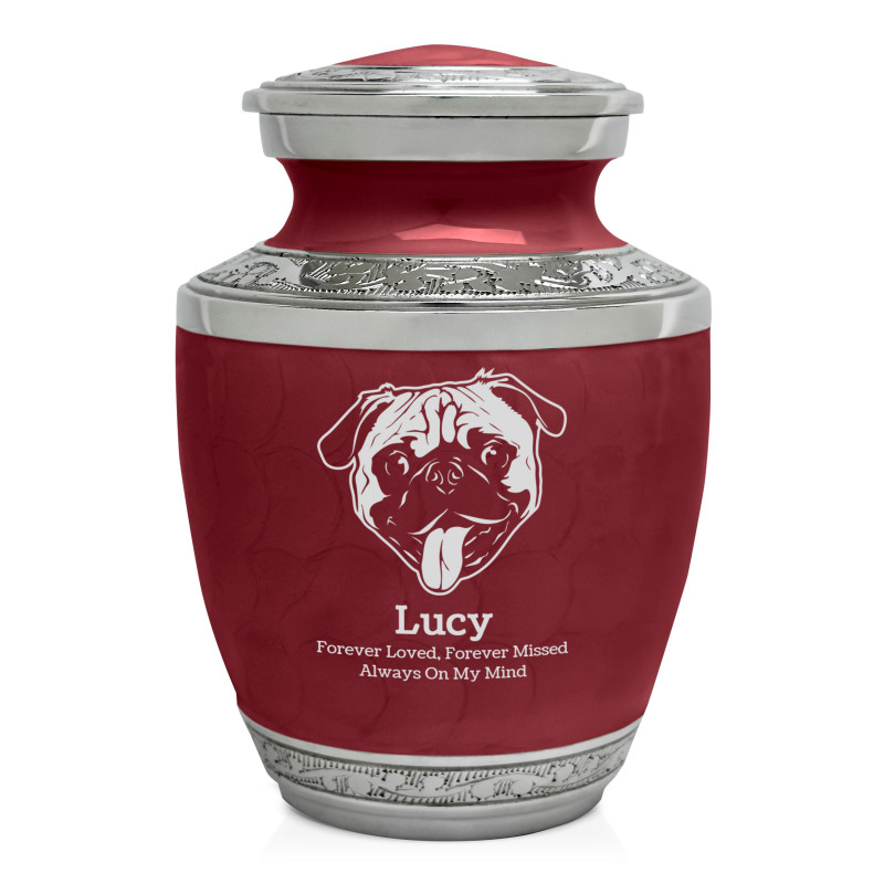 Small Pug Pet Cremation Urn - Rose Red
