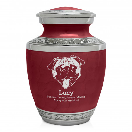 Small Pug Pet Cremation Urn - Rose Red