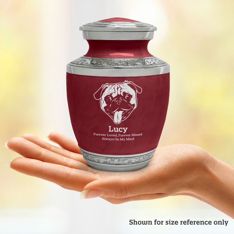 Small Pug Pet Cremation Urn - Rose Red