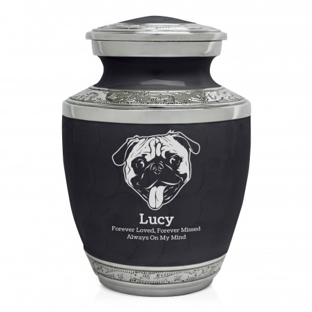 Small Pug Pet Cremation Urn - Ebony Black