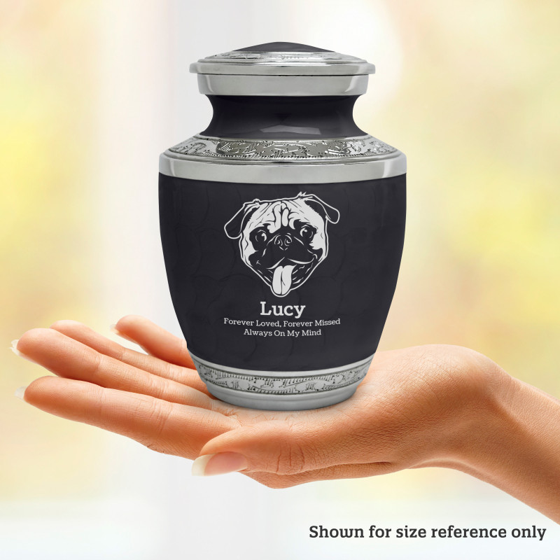 Small Pug Pet Cremation Urn - Ebony Black