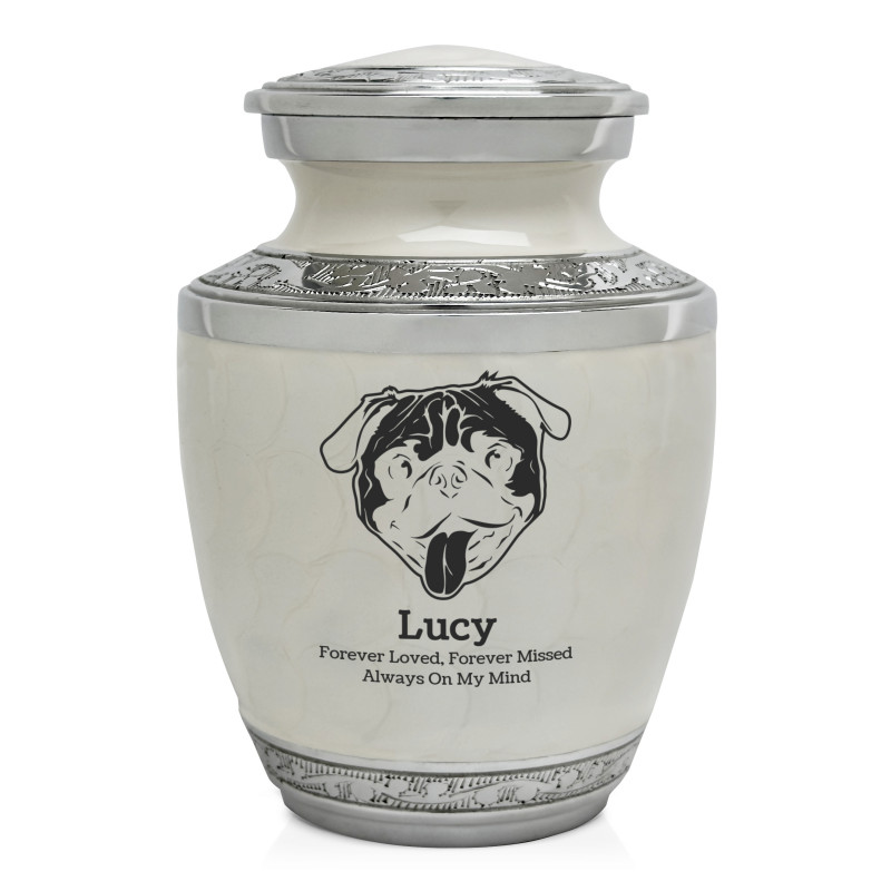 Small Pug Pet Cremation Urn - Radiant White