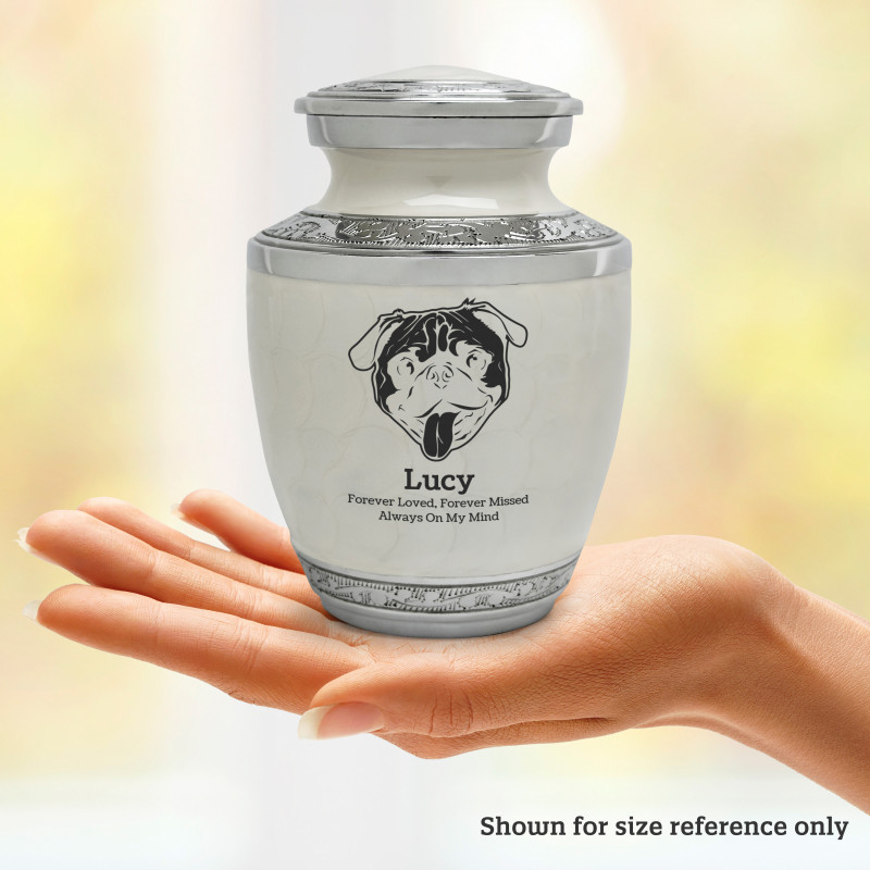 Small Pug Pet Cremation Urn - Radiant White