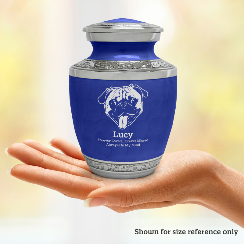 Small Pug Pet Cremation Urn - Royal Blue