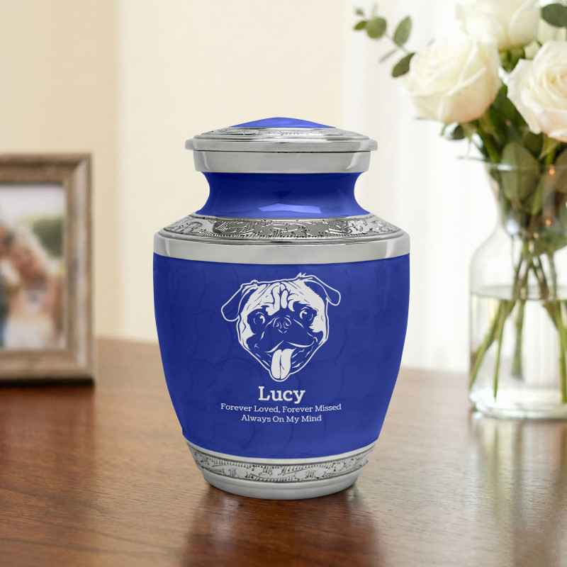 Small Pug Pet Cremation Urn - Royal Blue