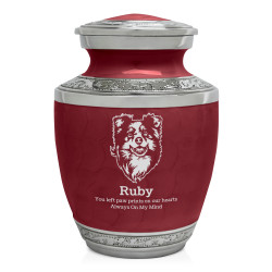 Small Australian Shepherd Pet Cremation Urn - Rose Red