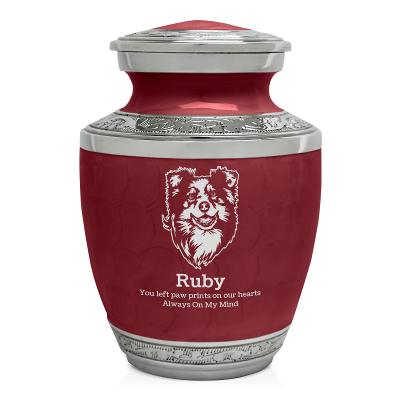 Small Australian Shepherd Pet Cremation Urn - Rose Red