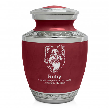 Small Australian Shepherd Pet Cremation Urn - Rose Red