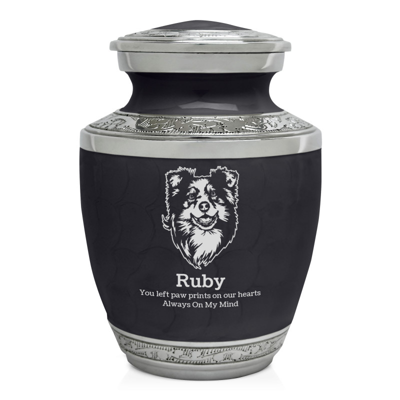 Small Australian Shepherd Pet Cremation Urn - Ebony Black