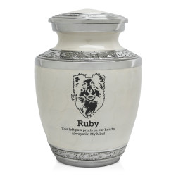 Small Australian Shepherd Pet Cremation Urn - Radiant White