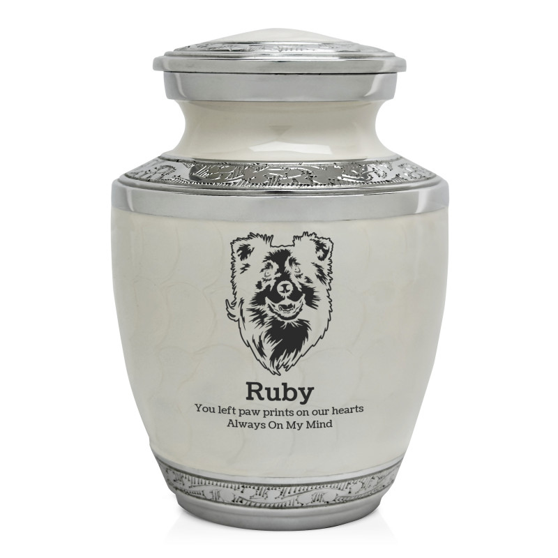 Small Australian Shepherd Pet Cremation Urn - Radiant White