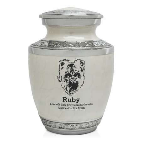 Small Australian Shepherd Pet Cremation Urn - Radiant White
