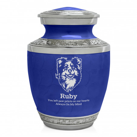 Small Australian Shepherd Pet Cremation Urn - Royal Blue