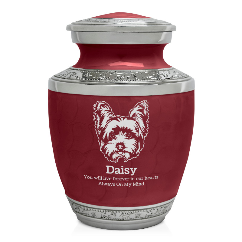 Small Yorkshire Terrier Pet Cremation Urn - Rose Red