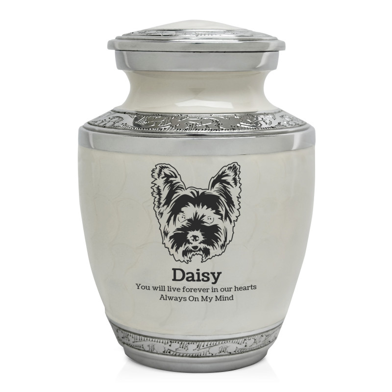Small Yorkshire Terrier Pet Cremation Urn - Radiant White