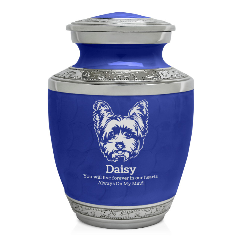 Small Yorkshire Terrier Pet Cremation Urn - Royal Blue