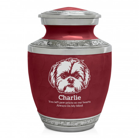 Small Shih Tzu Pet Cremation Urn - Rose Red