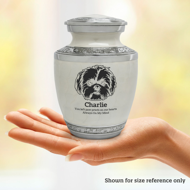 Small Shih Tzu Pet Cremation Urn - Radiant White