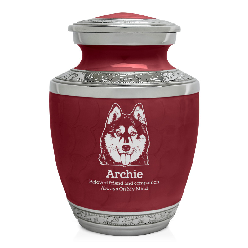 Small Husky Pet Cremation Urn - Rose Red