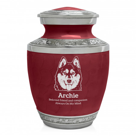 Small Husky Pet Cremation Urn - Rose Red