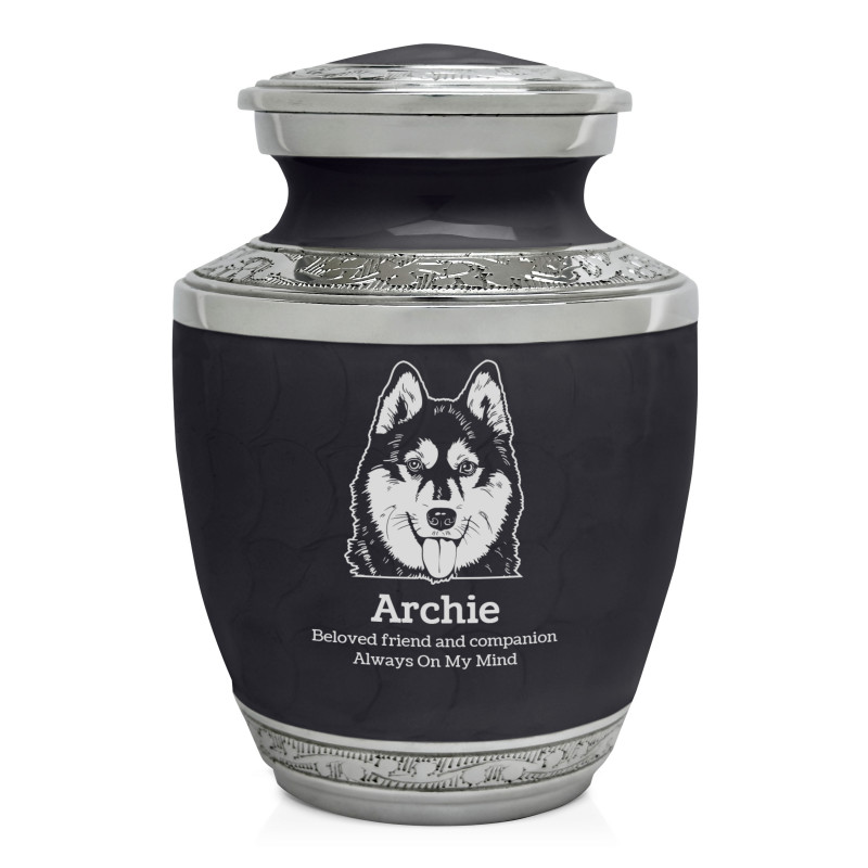 Small Husky Pet Cremation Urn - Ebony Black