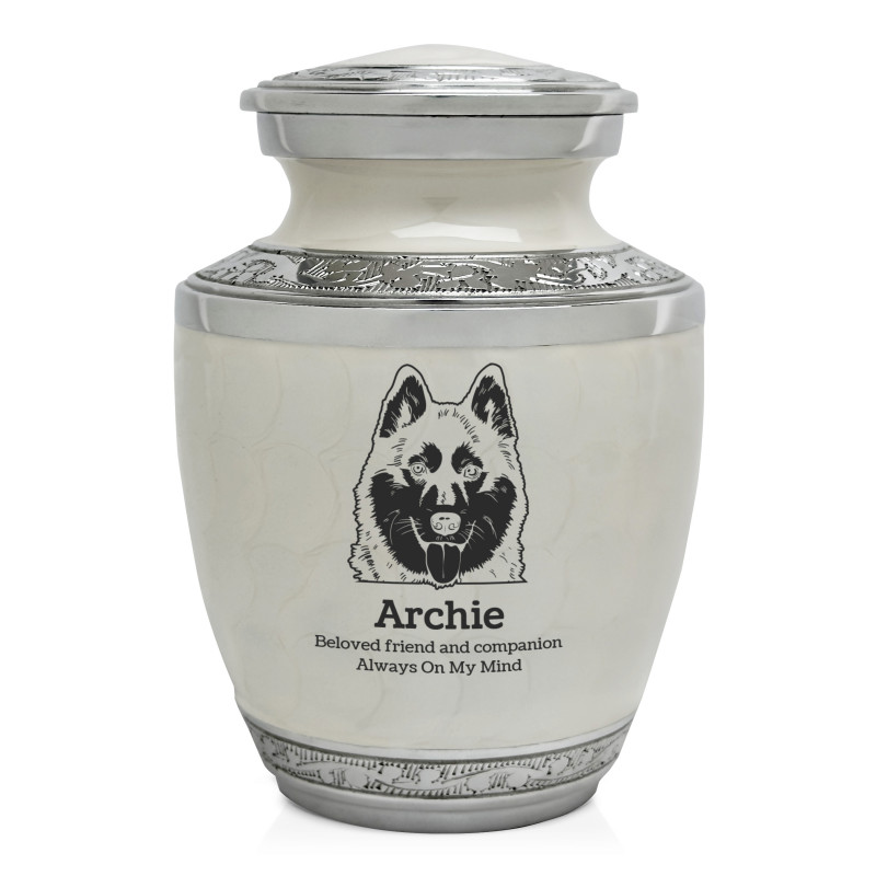 Small Husky Pet Cremation Urn - Radiant White